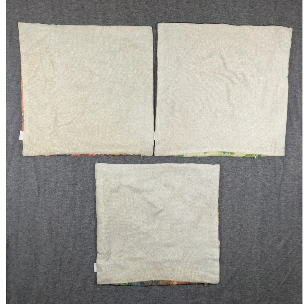 Set of 3 Throw Pillow Covers Burlap Birds Coloful 17